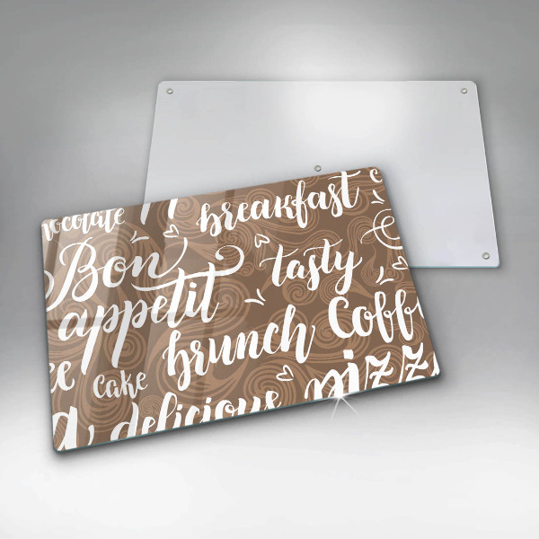 Chopping board glass Text Bon Appetit
