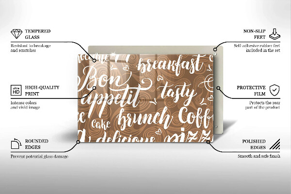 Chopping board glass Text Bon Appetit