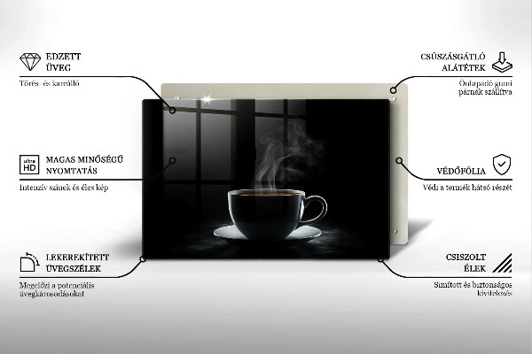 Chopping board Hot cup of coffee