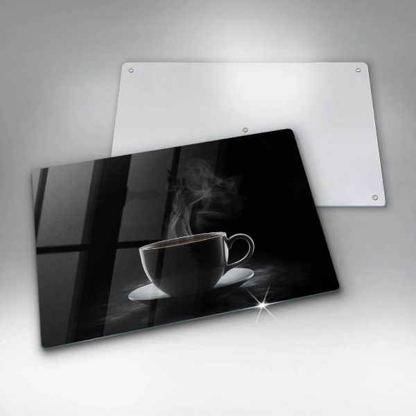 Chopping board Hot cup of coffee
