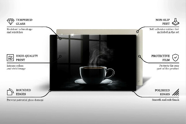 Chopping board Hot cup of coffee