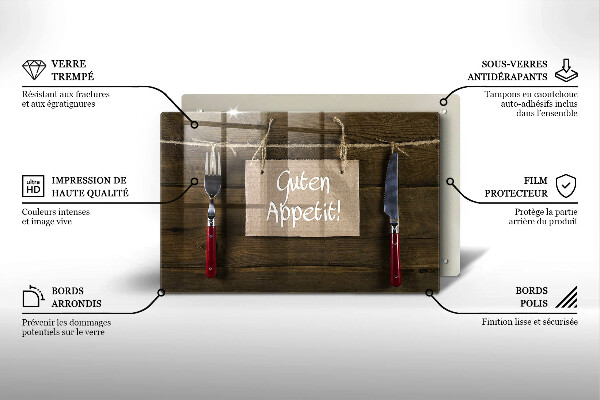 Chopping board glass GUTEN APETIT inscription boards