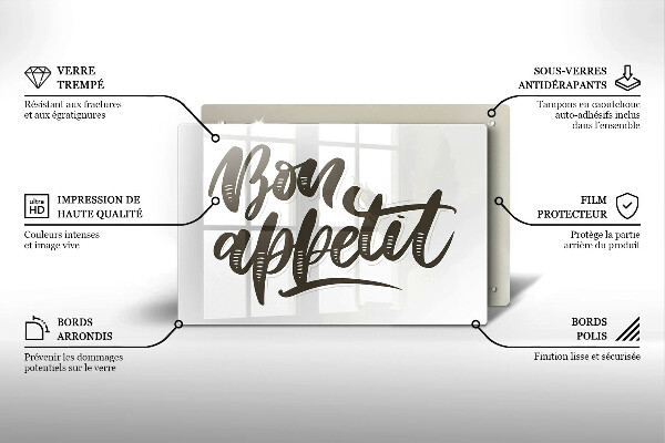 Chopping board glass The inscription Bon Appetit