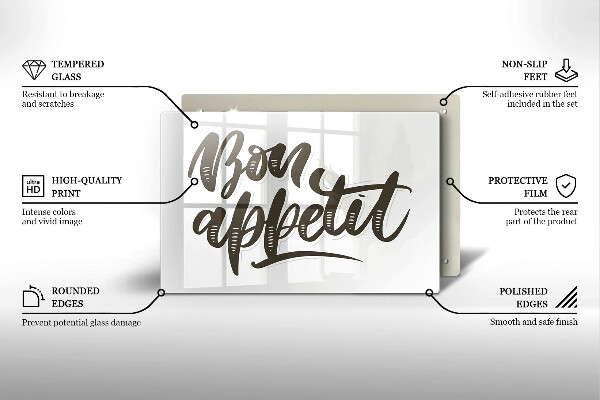 Chopping board glass The inscription Bon Appetit