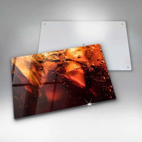 Chopping board glass Cola drink with ice