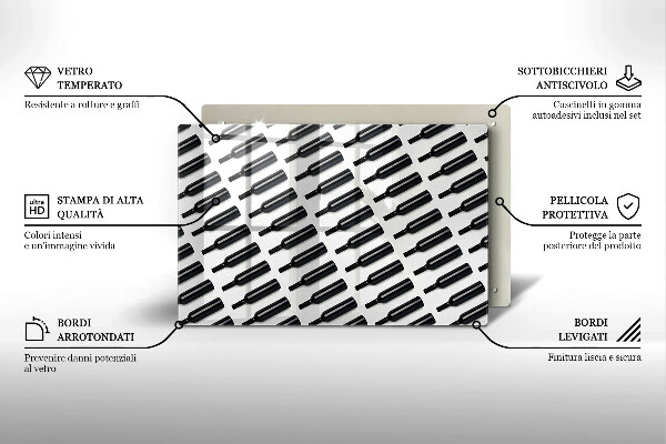 Chopping board glass Black bottles of wine