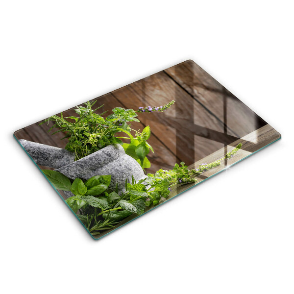 Chopping board glass Green herbs