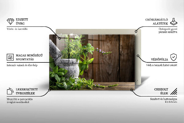 Chopping board glass Green herbs