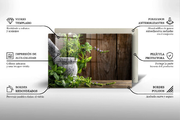 Chopping board glass Green herbs