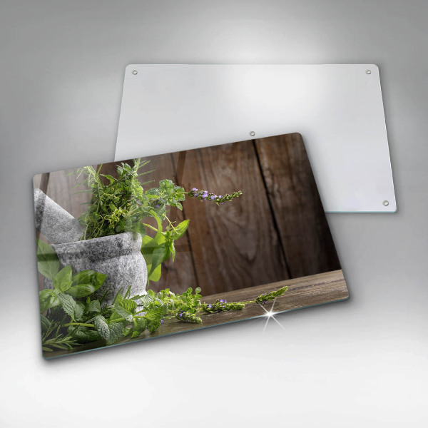 Chopping board glass Green herbs