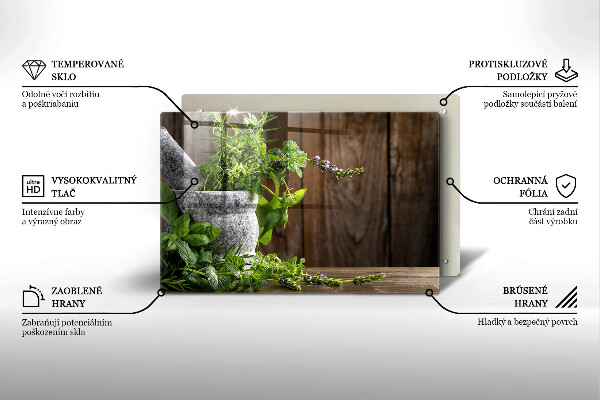 Chopping board glass Green herbs