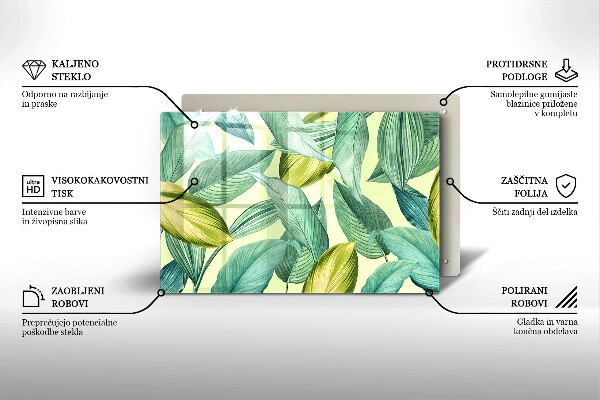 Chopping board glass Green tropical leaves