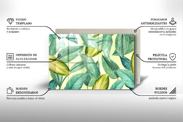 Chopping board glass Green tropical leaves