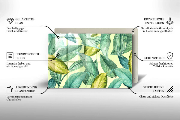 Chopping board glass Green tropical leaves