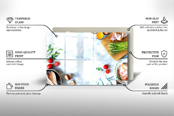 Chopping board glass Ingredients in the kitchen