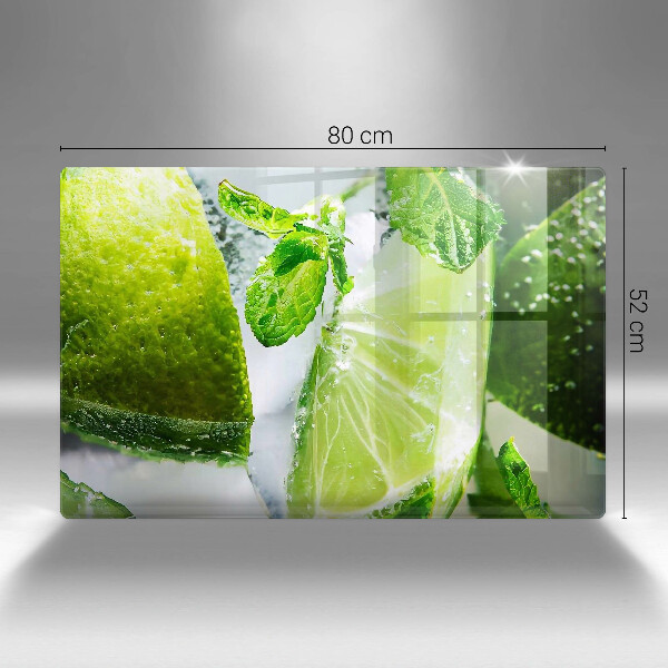 Chopping board glass Water with lime and ice