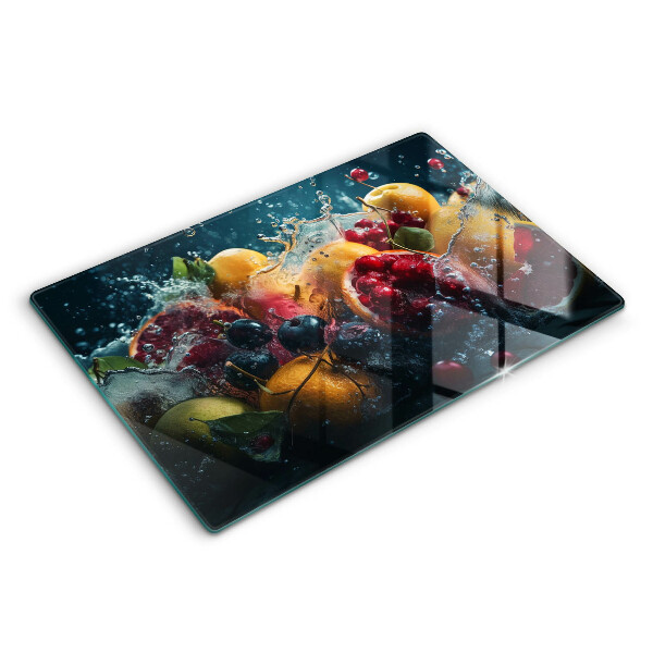 Chopping board glass Fruits in water