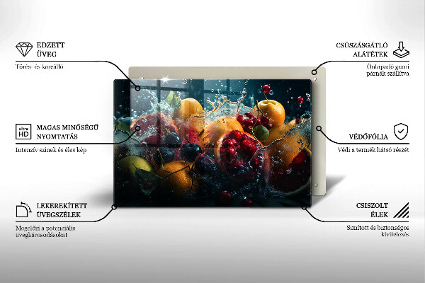 Chopping board glass Fruits in water