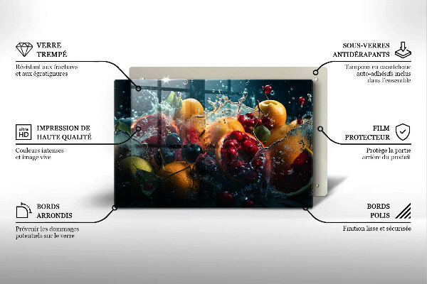 Chopping board glass Fruits in water