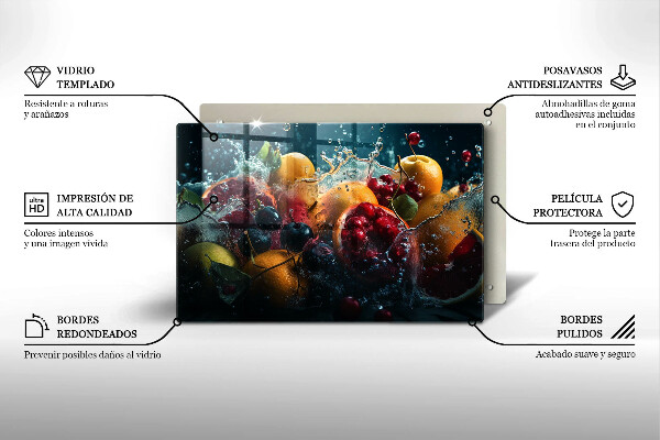 Chopping board glass Fruits in water