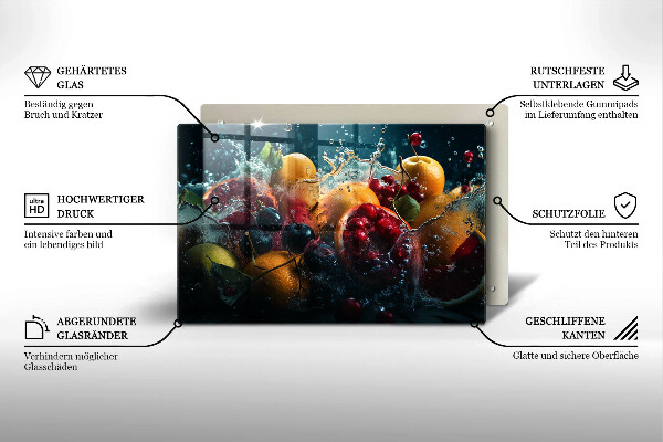 Chopping board glass Fruits in water