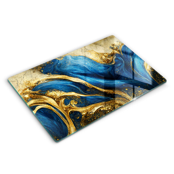 Chopping board glass Blue-gold marble