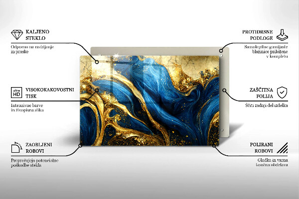 Chopping board glass Blue-gold marble