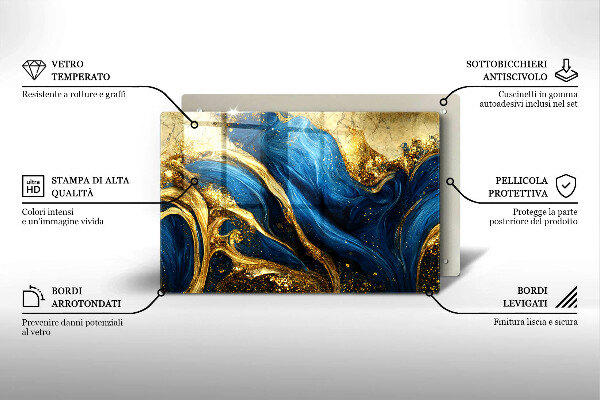 Chopping board glass Blue-gold marble