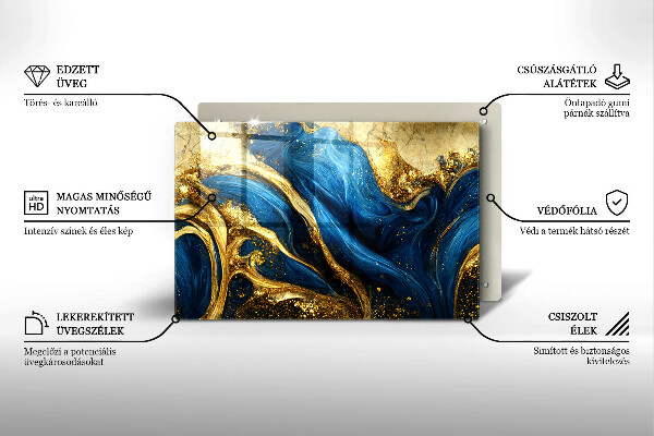 Chopping board glass Blue-gold marble
