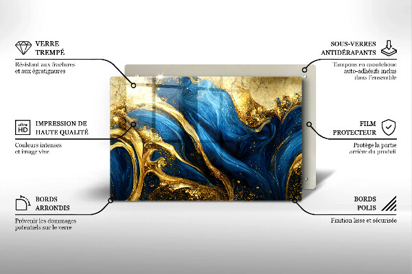 Chopping board glass Blue-gold marble