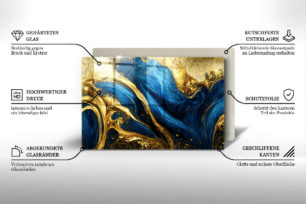 Chopping board glass Blue-gold marble