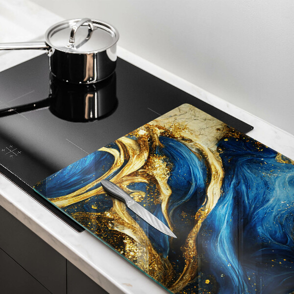 Chopping board glass Blue-gold marble