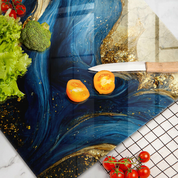 Chopping board glass Blue-gold marble