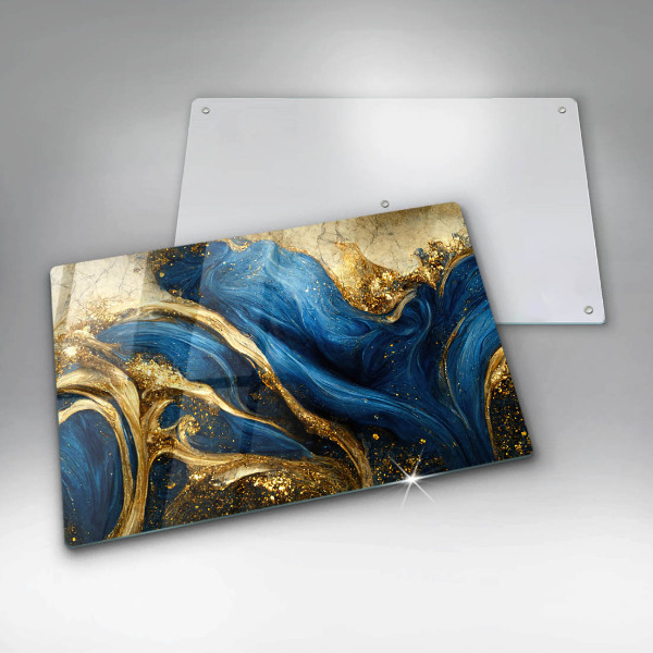 Chopping board glass Blue-gold marble