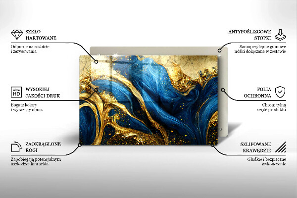 Chopping board glass Blue-gold marble