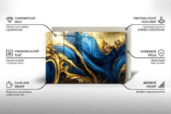 Chopping board glass Blue-gold marble