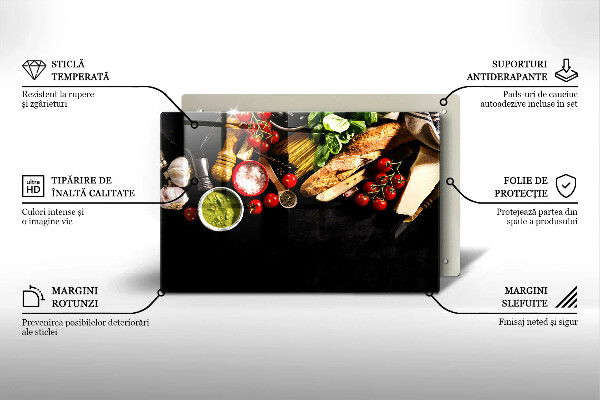 Chopping board glass Italian ingredients and spices