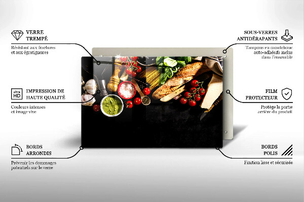 Chopping board glass Italian ingredients and spices