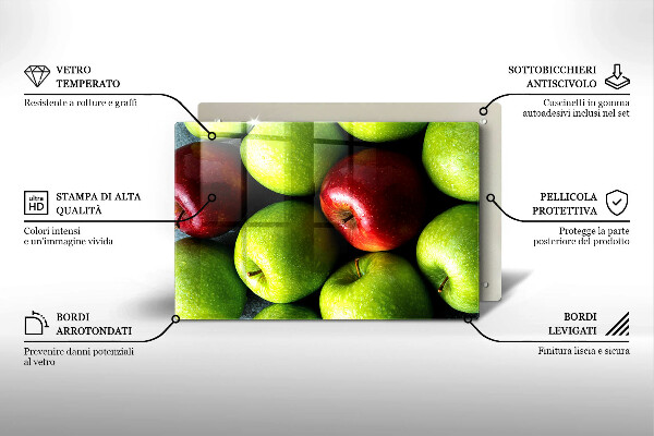 Chopping board glass Juicy apples