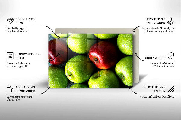 Chopping board glass Juicy apples