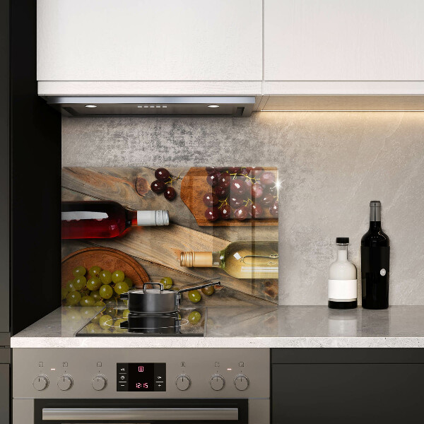 Chopping board glass Bottles of wine and grapes