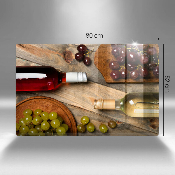 Chopping board glass Bottles of wine and grapes