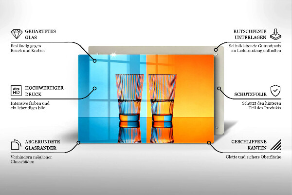 Chopping board glass Two glasses of water