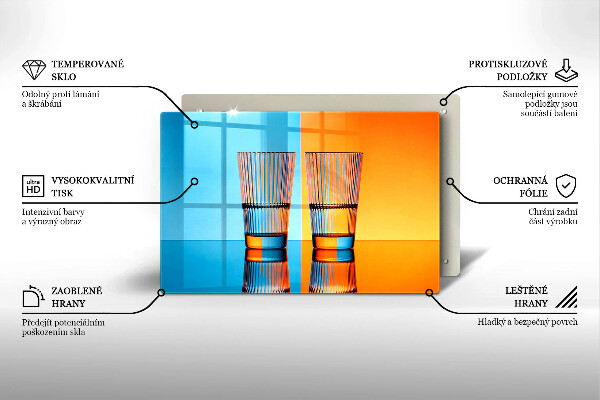 Chopping board glass Two glasses of water