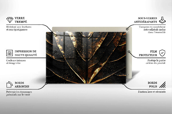 Chopping board glass Golden leaf