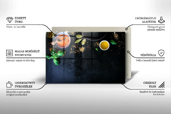 Chopping board glass Spices with spices