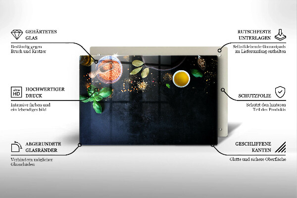 Chopping board glass Spices with spices