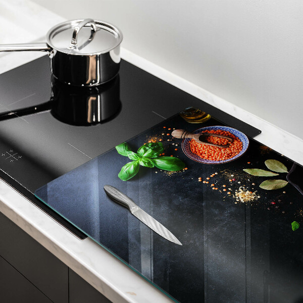 Chopping board glass Spices with spices
