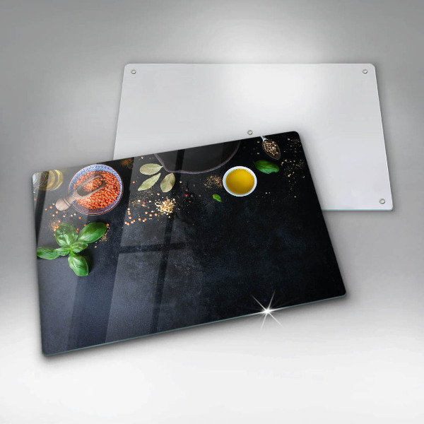 Chopping board glass Spices with spices