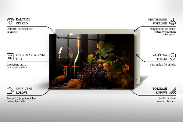 Chopping board glass A glass of wine and grapes